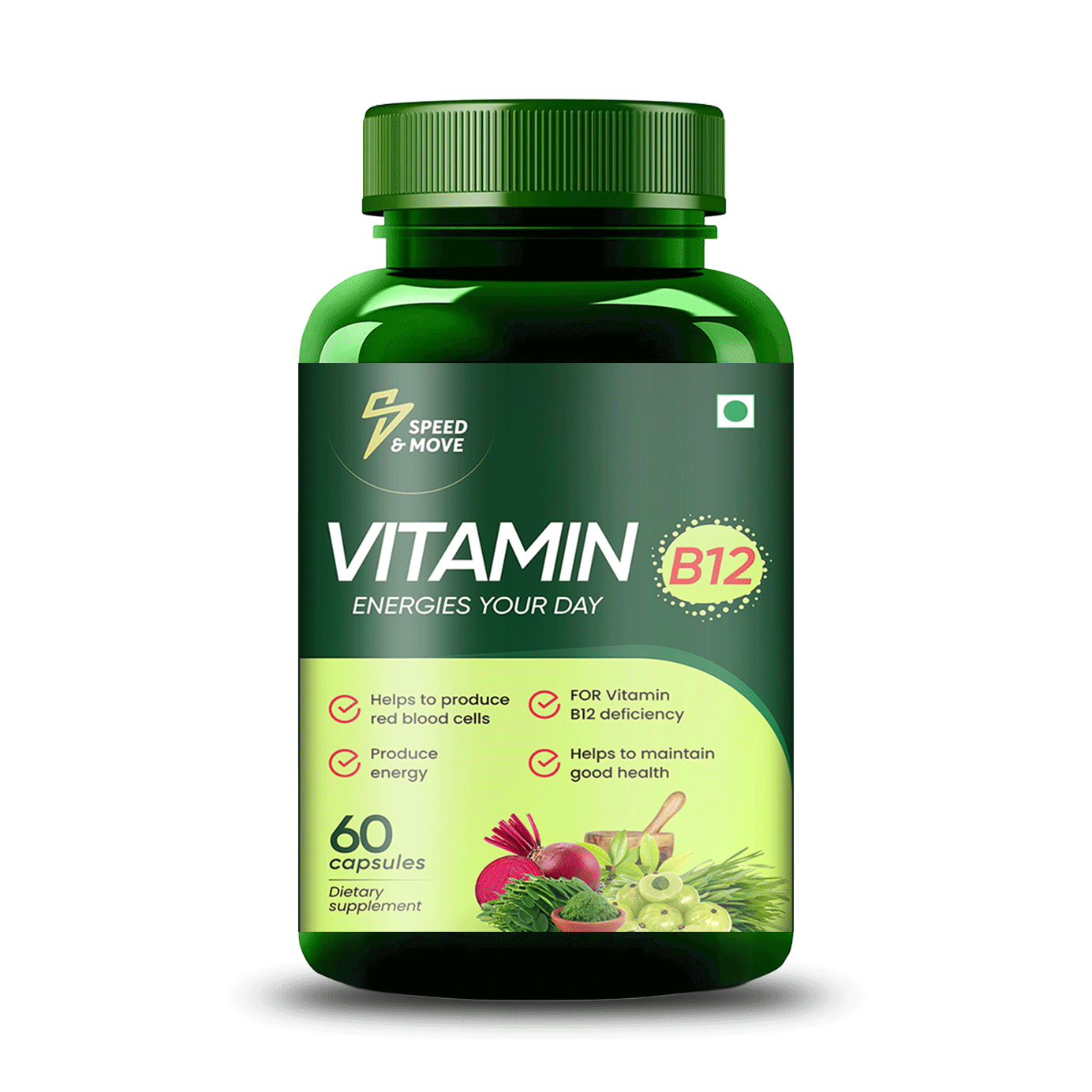 Speed and Move Plant Based Vitamin B12 Natural – Pack of 1(60 Capsules)